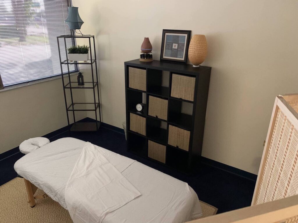 Massage therapy room at Chiropractic and Rehabilitation of Miami Lakes.