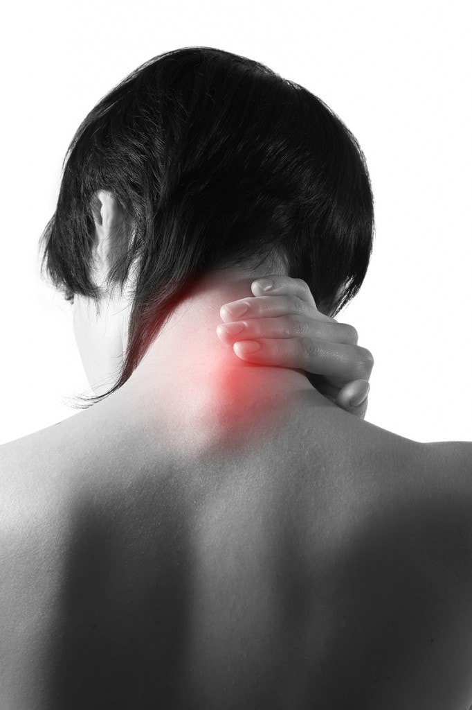 Close-up of neck pain with highlighted inflammation area